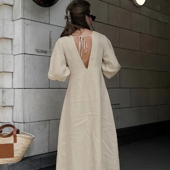 Communes Cotton Linen Blend Button Down Midi Dress - Picture 3 of 6